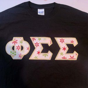Black Phi Sigma Sigma Holiday T-Shirt - Gold/White
